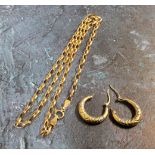 A 9ct gold belcher chain; a pair of 9ct gold hoop earrings 3.78g