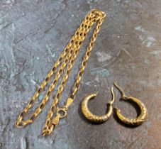 A 9ct gold belcher chain; a pair of 9ct gold hoop earrings 3.78g