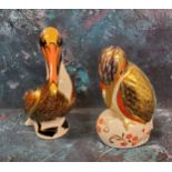 A Royal Crown Derby paperweight, Honey Bear, printed mark, gold stopper, boxed;  another, Pelican,