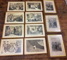 Prints - Militaria - Corunna, Poctiers, Waterloo, monochrome engravings;  George Cruikshank,