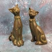 Modernist School, a pair, bronze cats, seated left and right, 14cm high