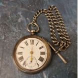 A silver open faced pocket watch, subsidiary seconds dial, marked 925;  a a silver Albert, 31g