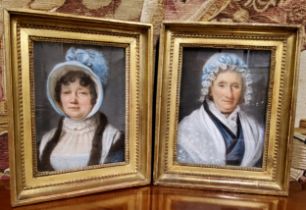 French School (19th Century) A near pair, Ladies In Bonnets, pastels, gilt frame 30cm x 24cm