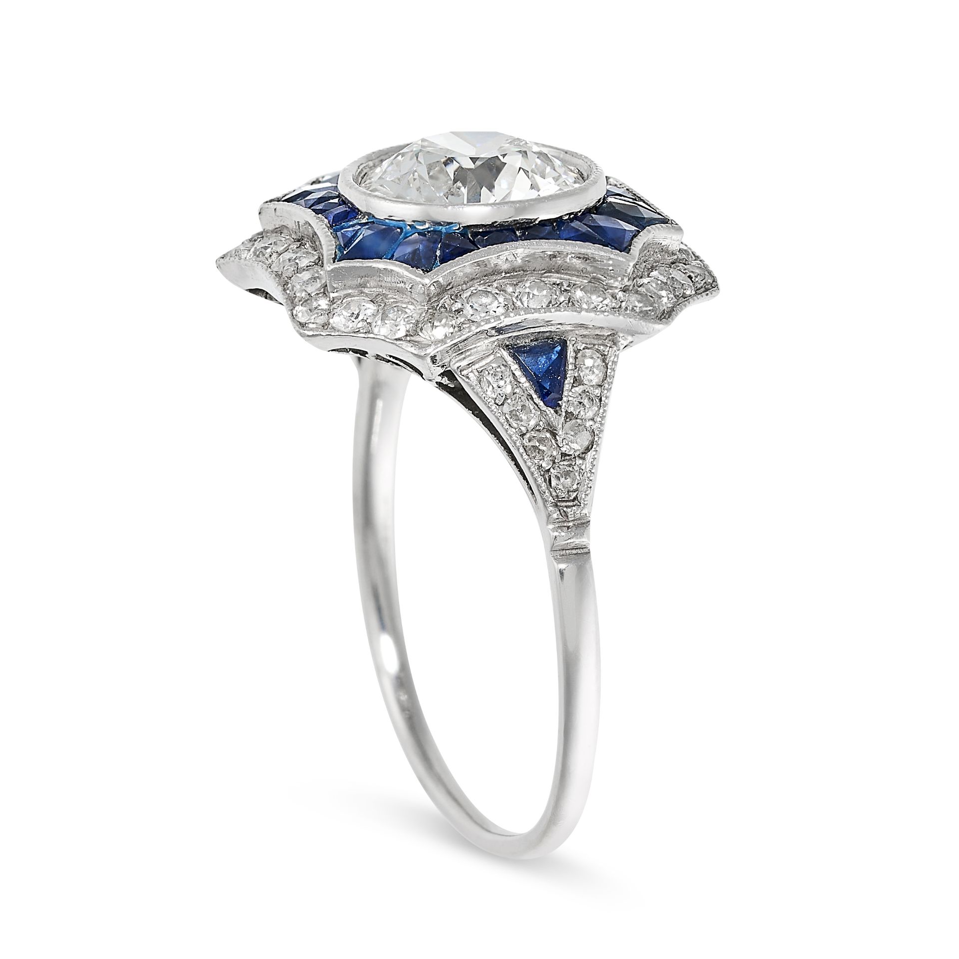 AN ART DECO SAPPHIRE AND DIAMOND DRESS RING in platinum, set with an old cut diamond of approxima... - Image 2 of 2