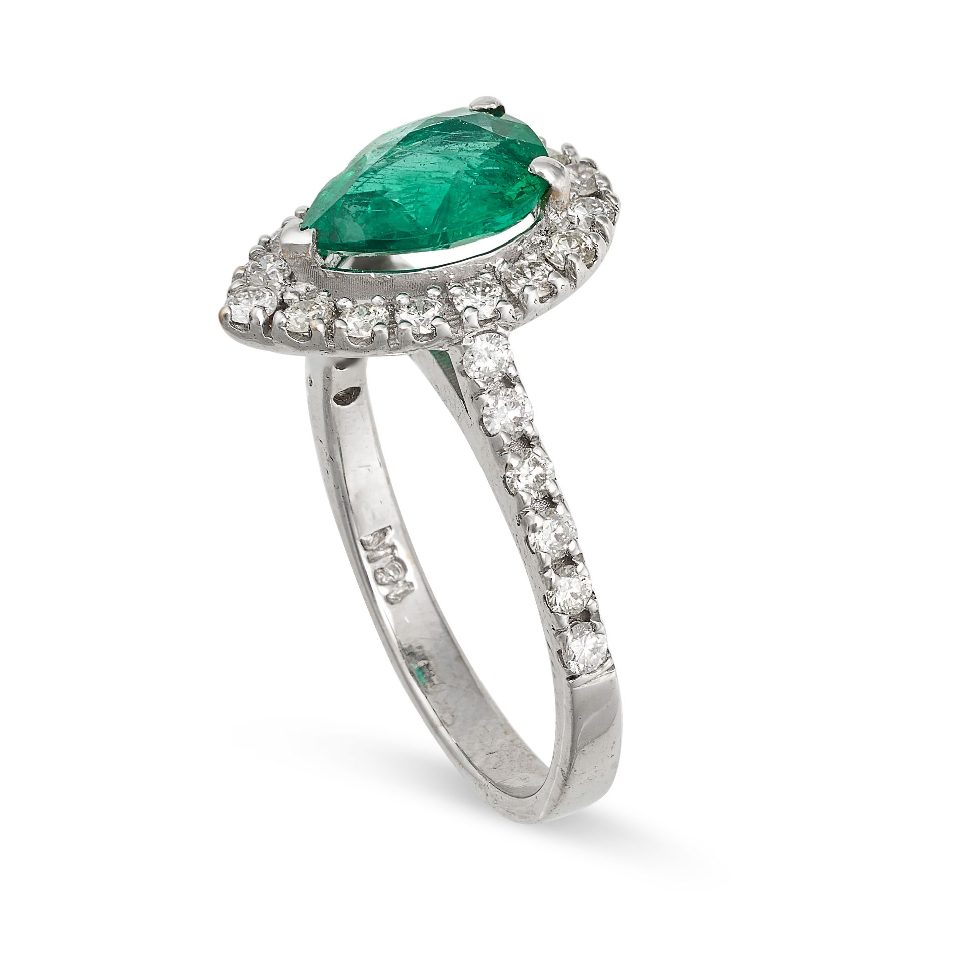 AN EMERALD AND DIAMOND RING in 18ct white gold, set with a pear cut emerald of approximately 1.44... - Image 2 of 2