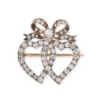 AN ANTIQUE DIAMOND SWEETHEART BROOCH in yellow gold and silver, designed as two interlocking witc...