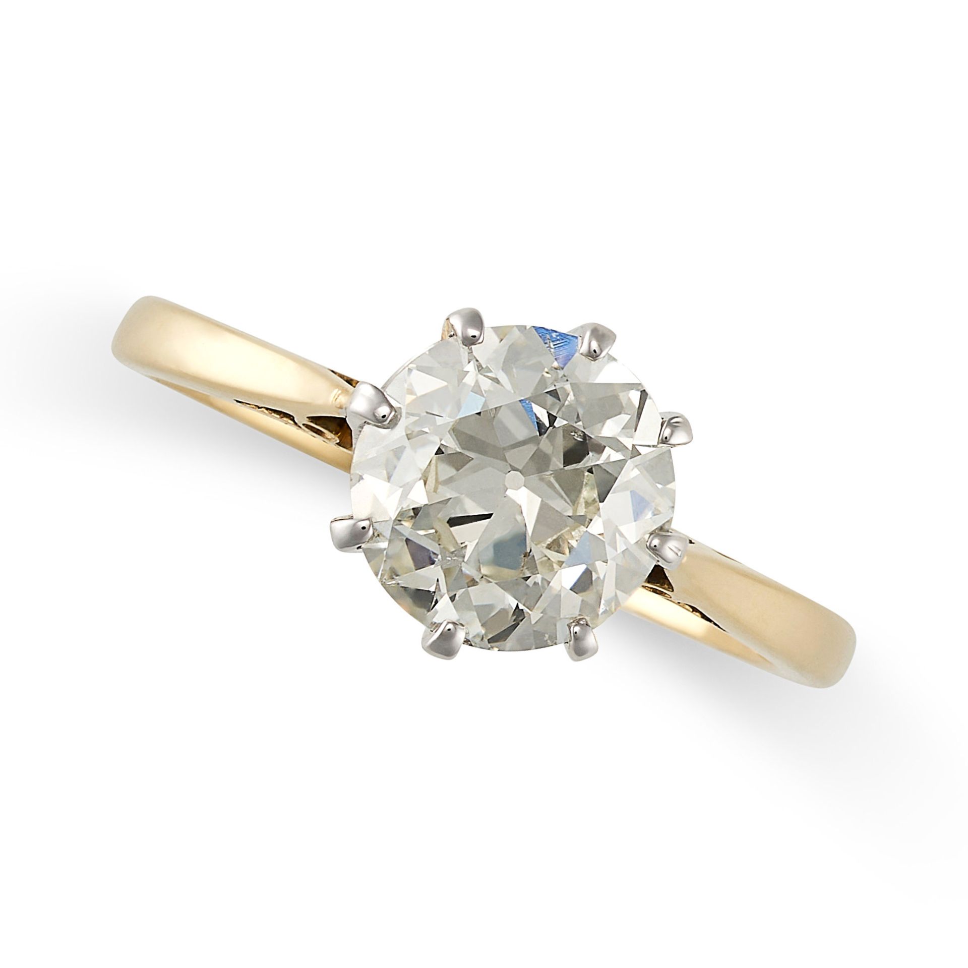 A SOLITAIRE DIAMOND ENGAGEMENT RING in 18ct yellow gold, set with an old cut diamond of 1.42 cara...