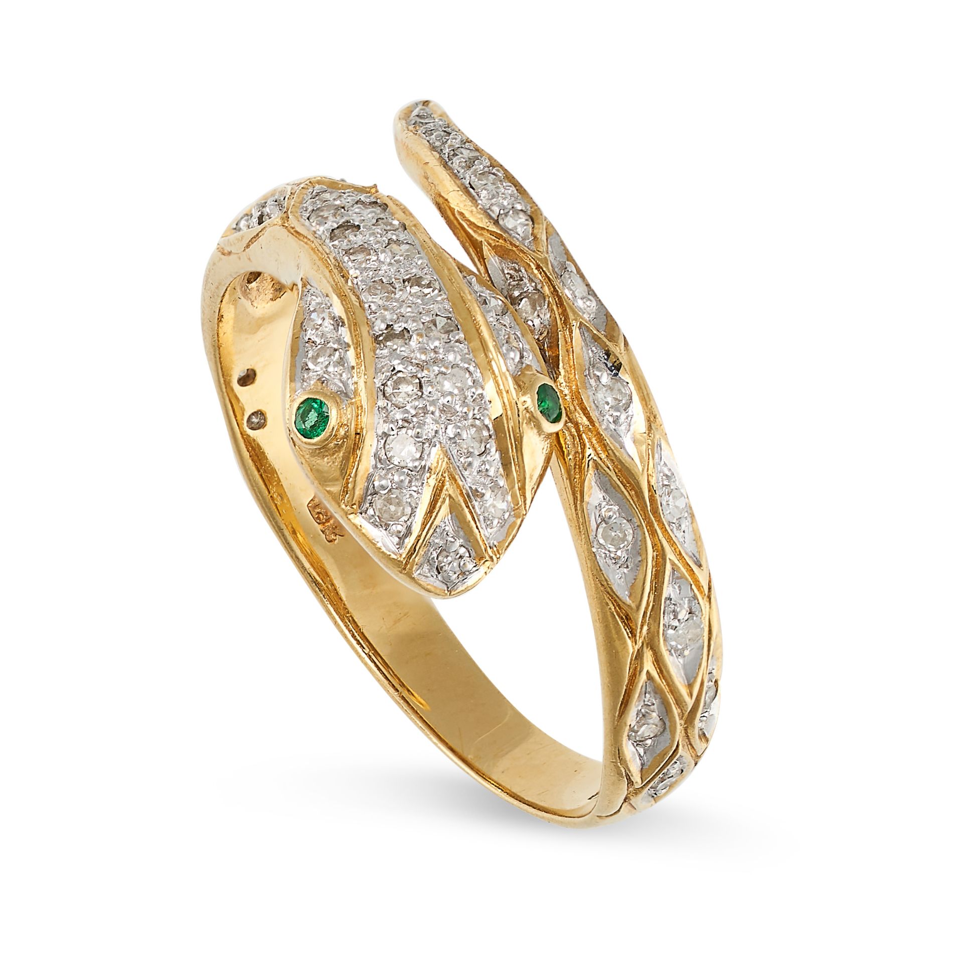 AN EMERALD AND DIAMOND SNAKE RING in 18ct yellow gold, designed as a snake coiled around itself s... - Image 2 of 2