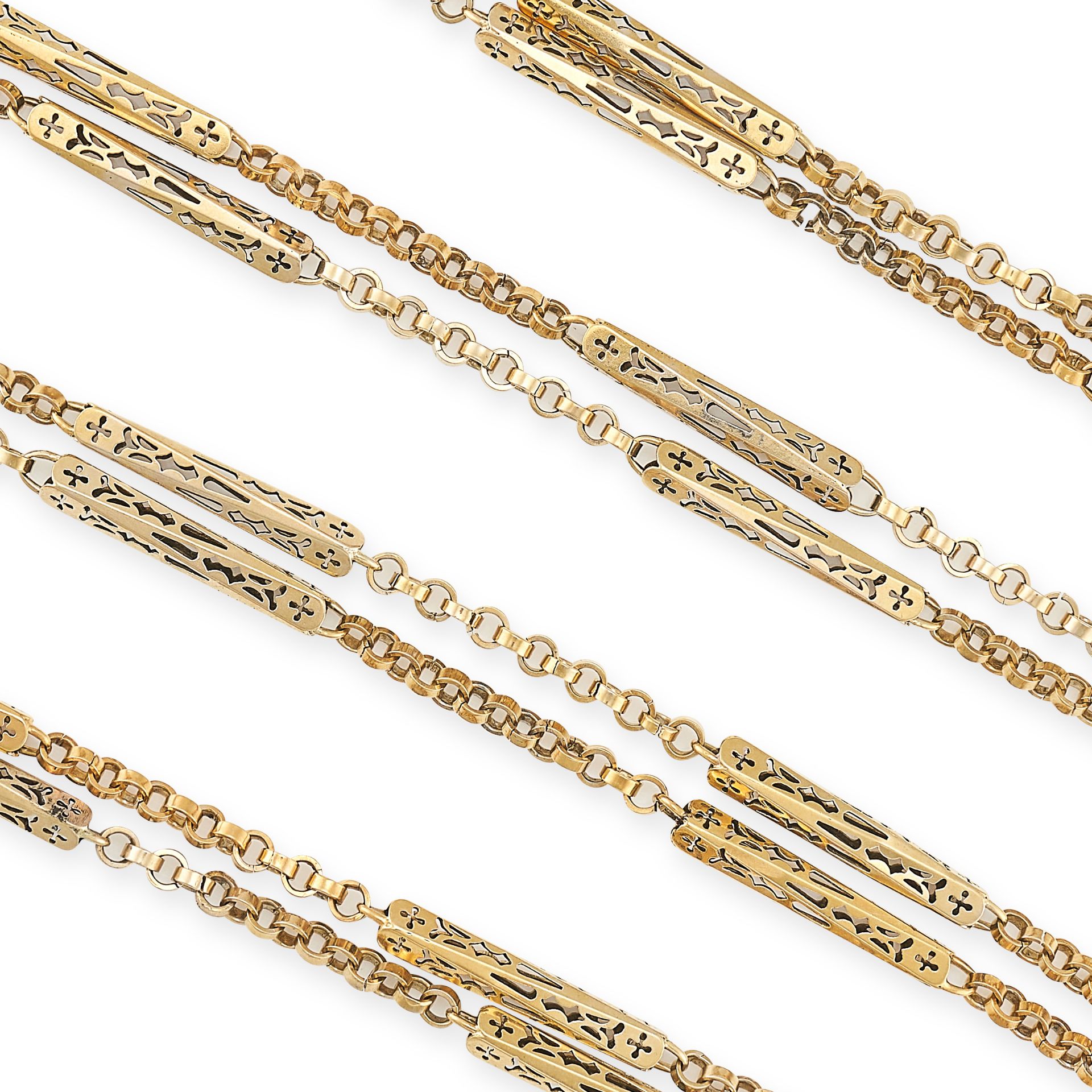 AN ANTIQUE GOLD GUARD CHAIN NECKLACE, 19TH CENTURY in yellow gold, comprising a row of belcher an... - Image 3 of 3