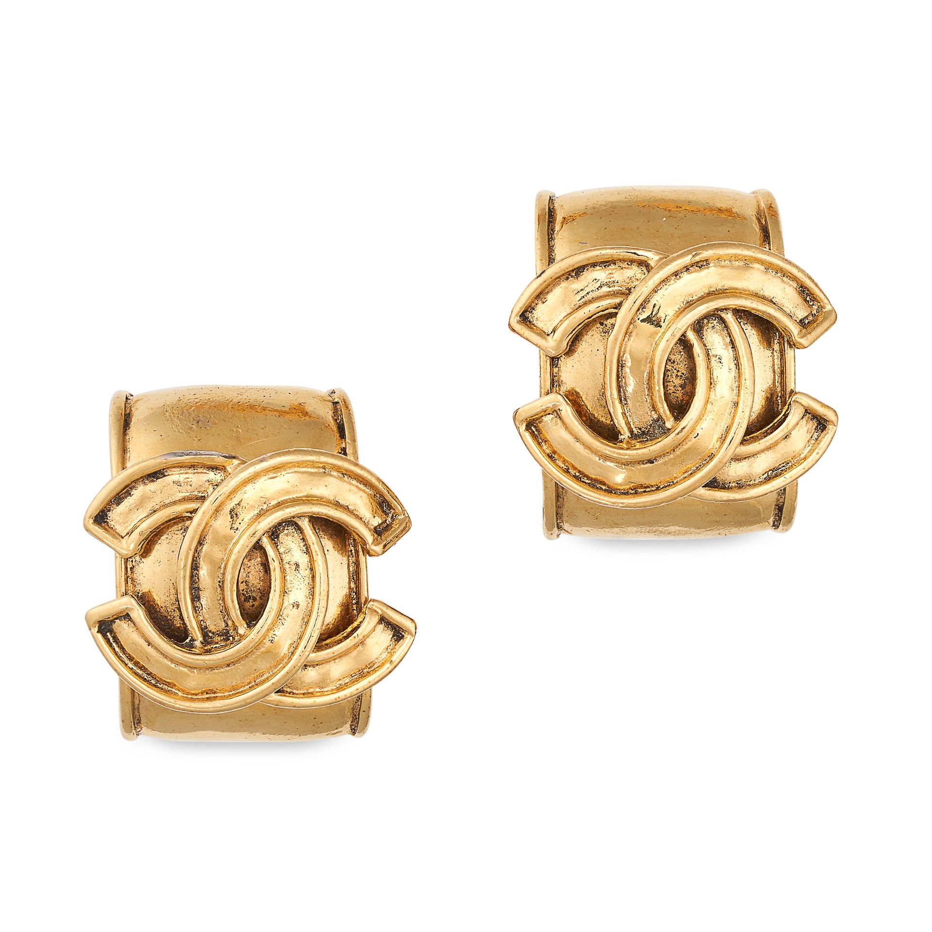 NO RESERVE - CHANEL, A PAIR OF VINTAGE CLIP EARRINGS each designed as a half hoop with an applied...