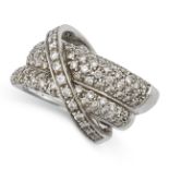 A DIAMOND RING in crossover design, set throughout with round brilliant cut diamonds, marked indi...