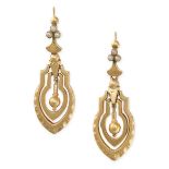 A PAIR OF ANTIQUE VICTORIAN PEARL DROP EARRINGS in yellow gold, in Etruscan revival design, compr...