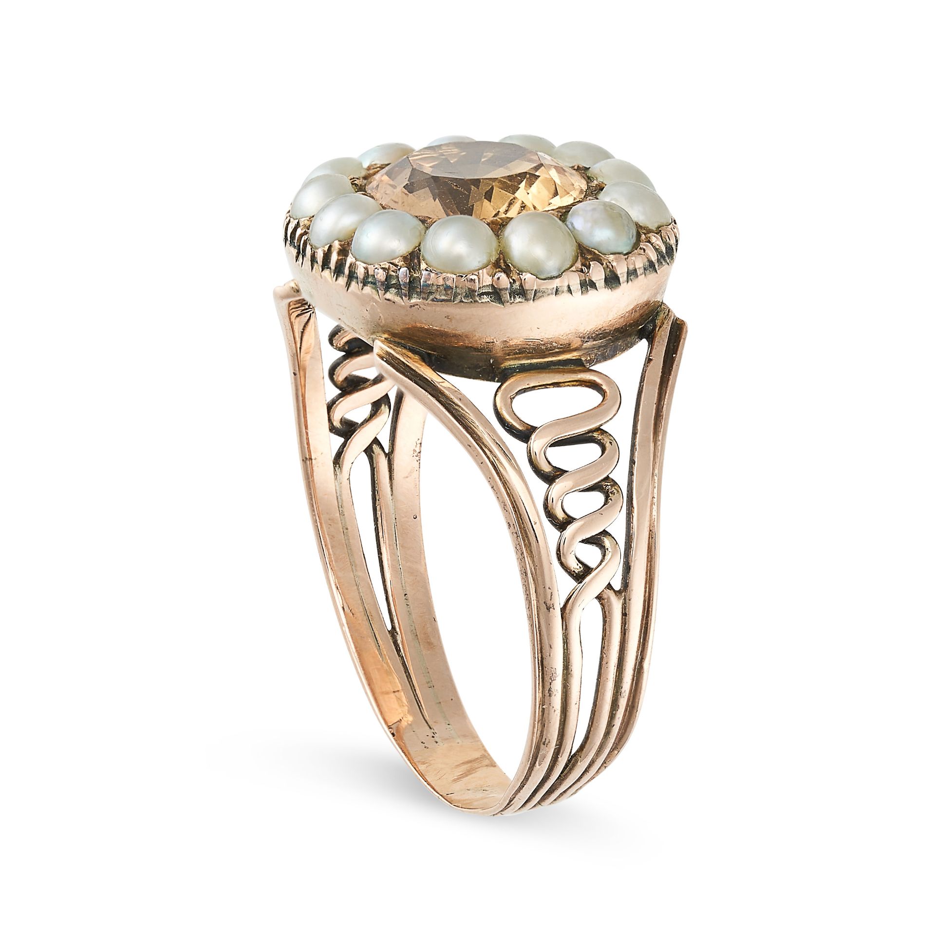 AN ANTIQUE IMPERIAL TOPAZ AND PEARL RING in yellow gold, the ring set with an oval cut imperial t... - Image 2 of 2