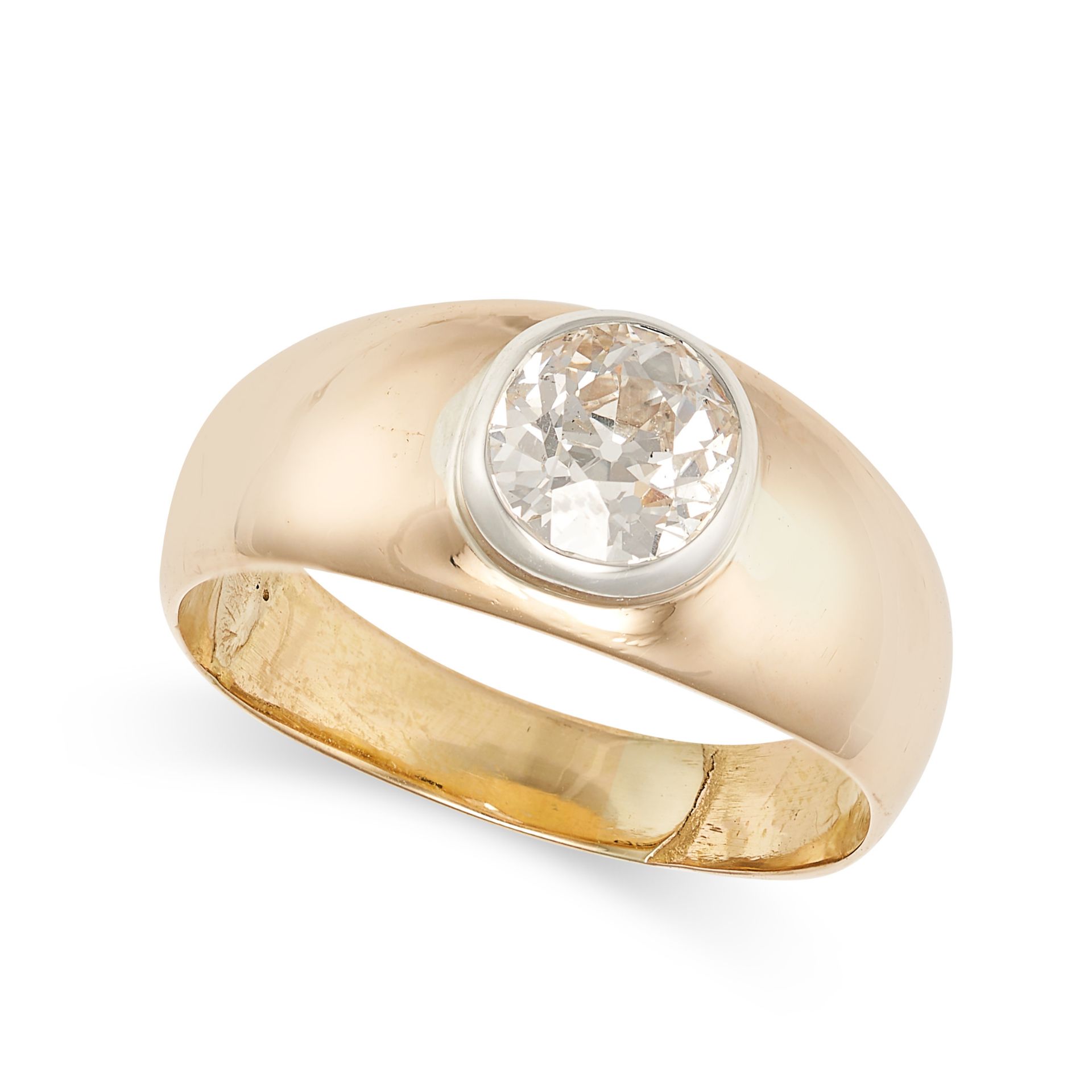 SCHILLING, A DIAMOND BAND RING in 18ct yellow and white gold, set to the centre with an old Europ...