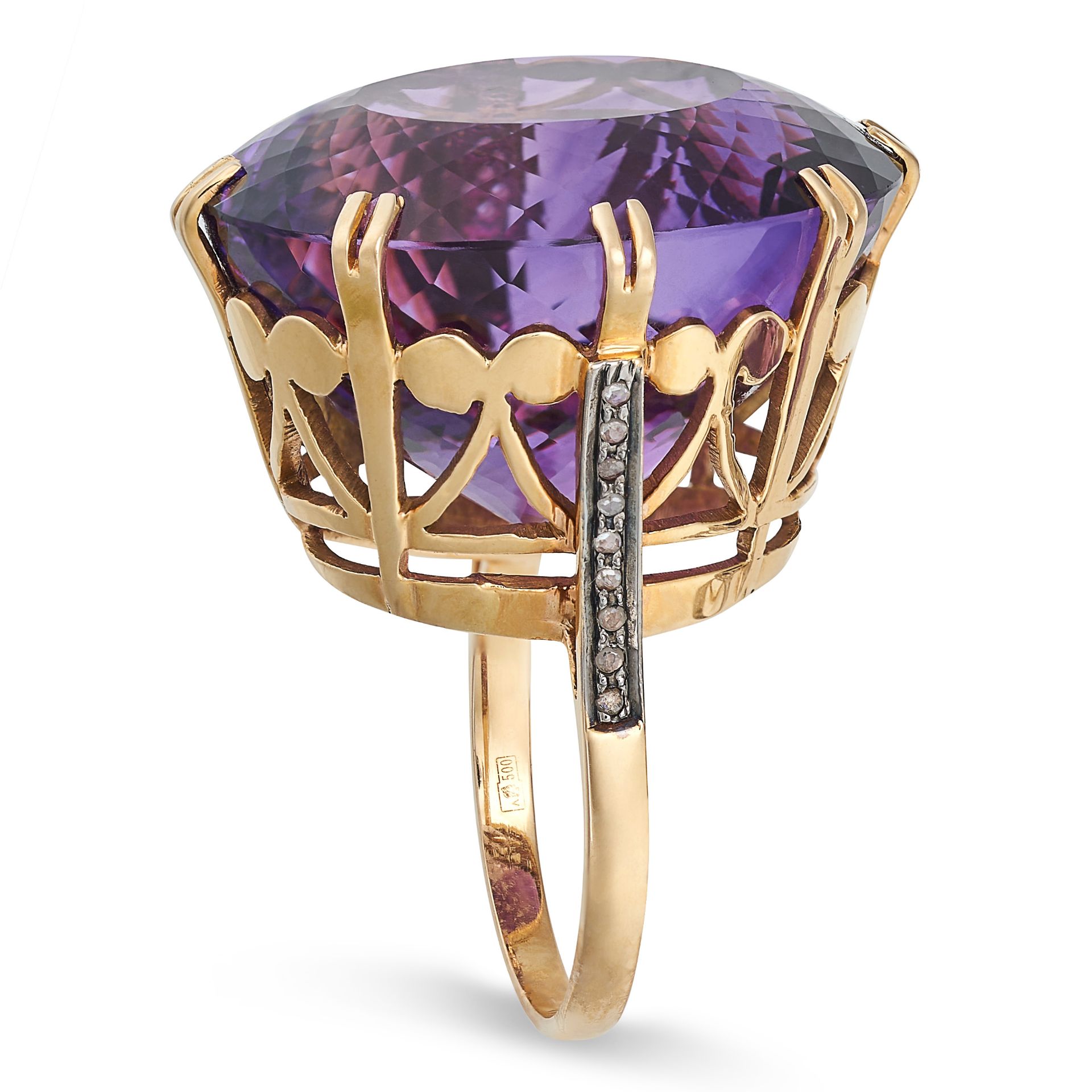 AN AMETHYST AND DIAMOND RING in 14ct yellow gold, set with an oval mixed cut amethyst of approxim... - Image 2 of 2