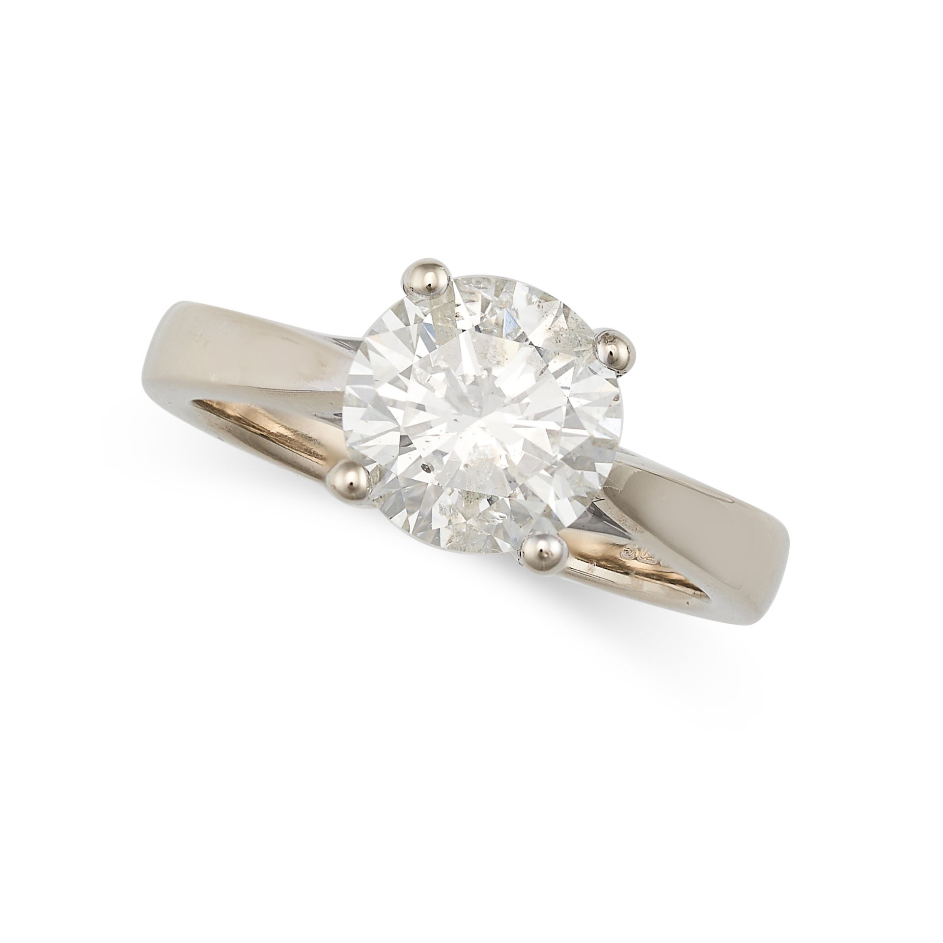 A 2.10 CARAT SOLITAIRE DIAMOND RING in 18ct white gold, set with a round brilliant cut diamond of...