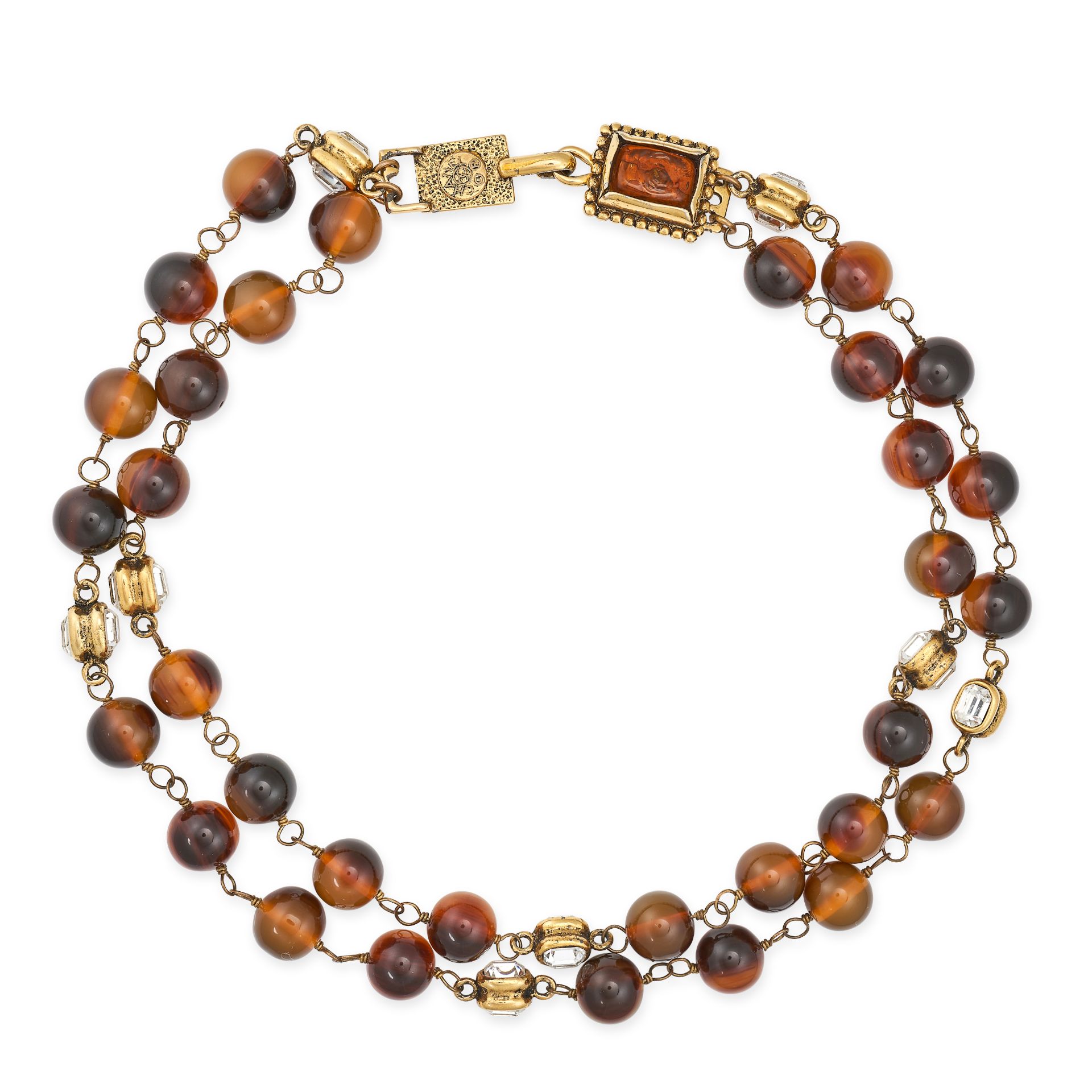 NO RESERVE - CHANEL, A VINTAGE CRYSTAL AND GRIPOIX BEAD NECKLACE comprising two rows of brown gri...