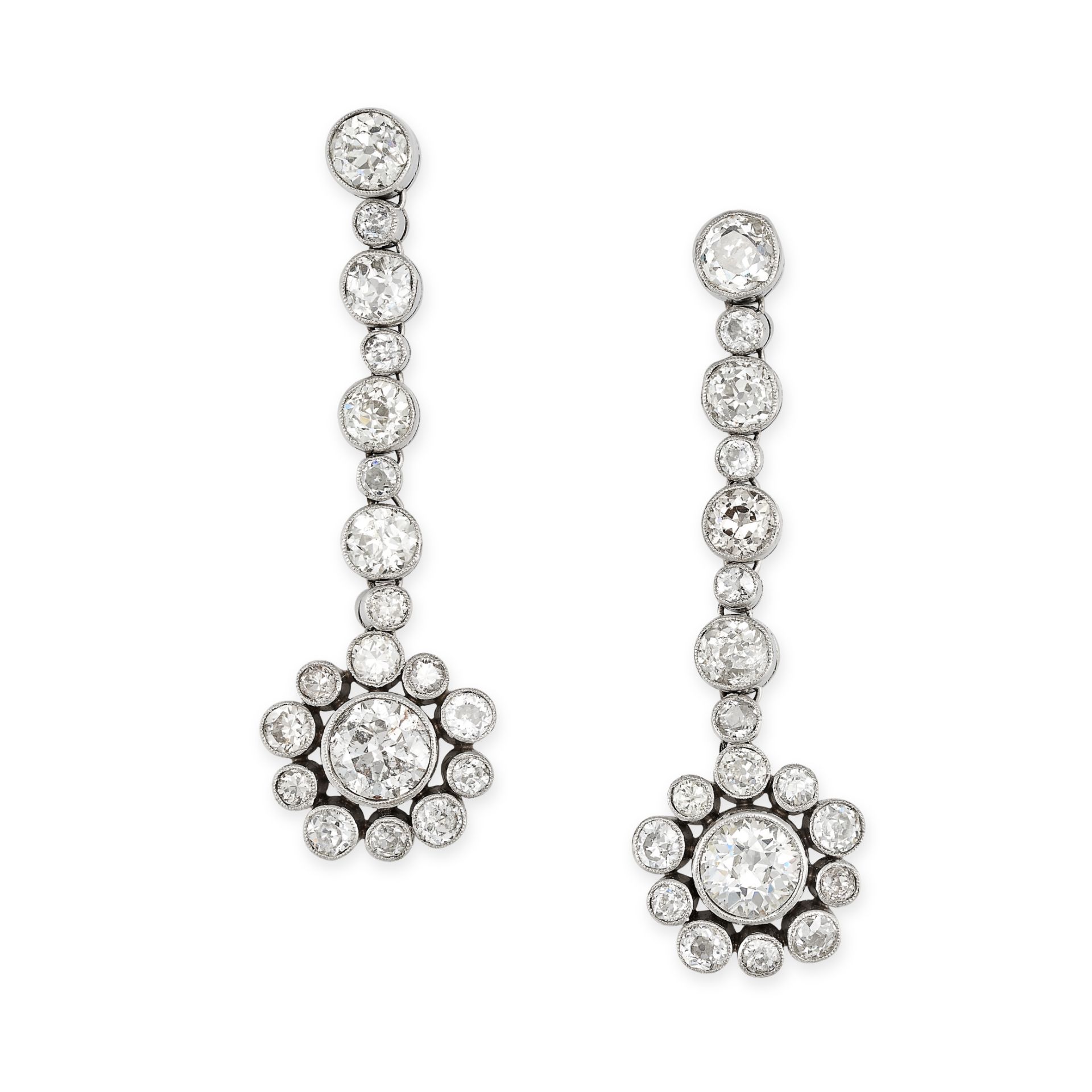 A PAIR OF DIAMOND DROP EARRINGS in white gold, each set with a principal old cut diamond of 0.66 ...