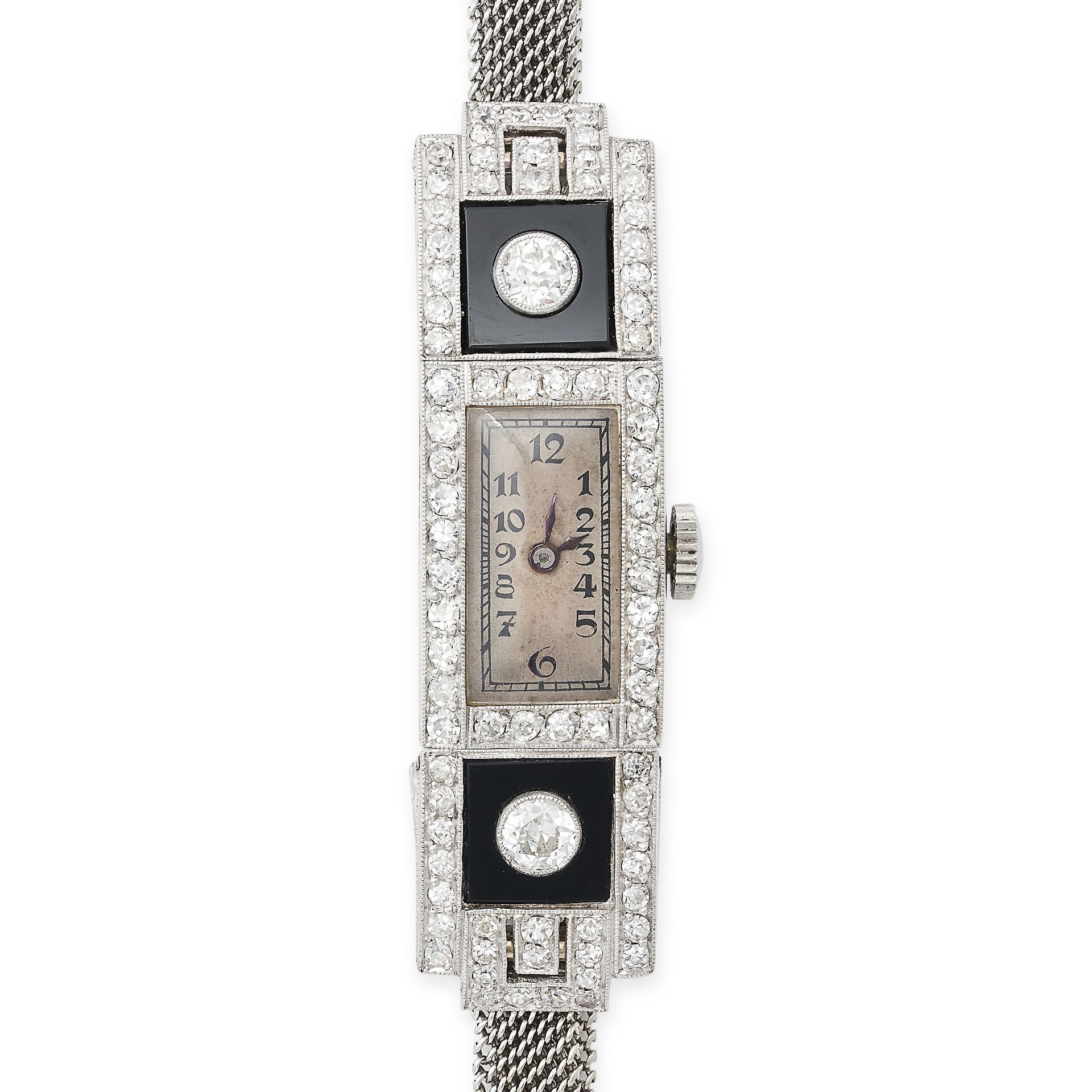 AN ART DECO LADIES DIAMOND AND ONYX COCKTAIL WATCH in platinum and gold, the rectangular face wit... - Image 3 of 3