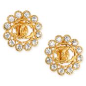 CHANEL, A PAIR OF VINTAGE WHITE GEMSTONE CLIP EARRINGS each comprising an interlocking CC motif i...