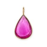 A PINK TOURMALINE PENDANT in 18ct yellow gold, set with a pear shaped pink tourmaline, stamped 18...