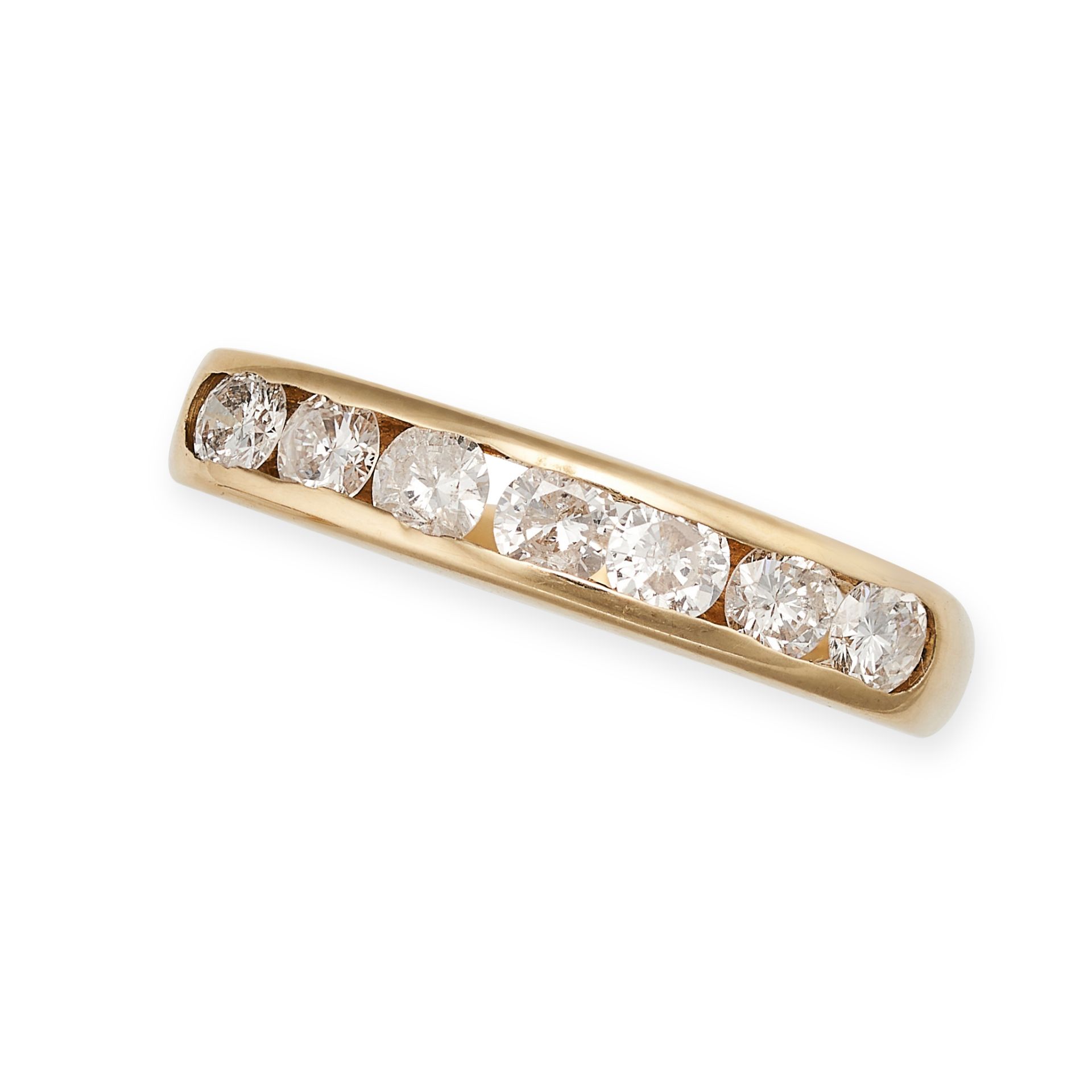 A DIAMOND HALF ETERNITY RING in 18ct yellow gold, set with seven round brilliant cut diamonds, fu...