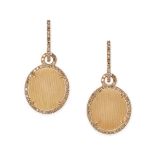 A PAIR OF COGNAC DIAMOND DROP EARRINGS in 18ct yellow gold, each comprising an articulated textur...