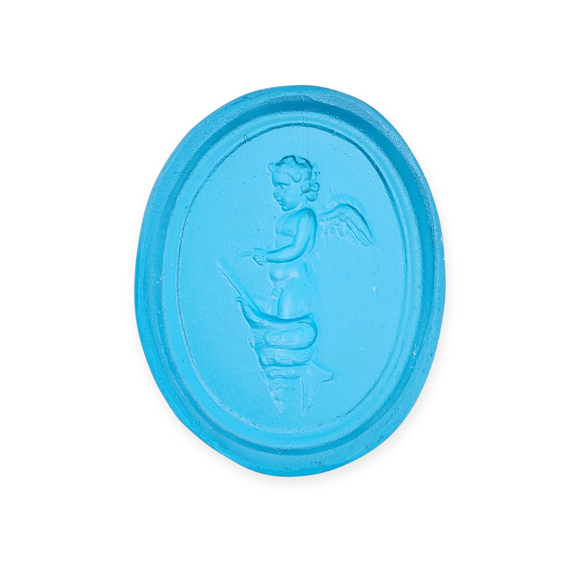 NO RESERVE - A MODERN MOULDED GLASS SEAL cast from an intaglio, the oval moulded blue glass depic...