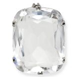 A VINTAGE ROCK CRYSTAL BROOCH in silver, set to the centre with a cushion cut rock crystal, stamp...