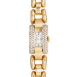 CHOPARD, A LADIES DIAMOND LA STRADA WRISTWATCH in 18ct yellow gold, white dial with painted Roman...