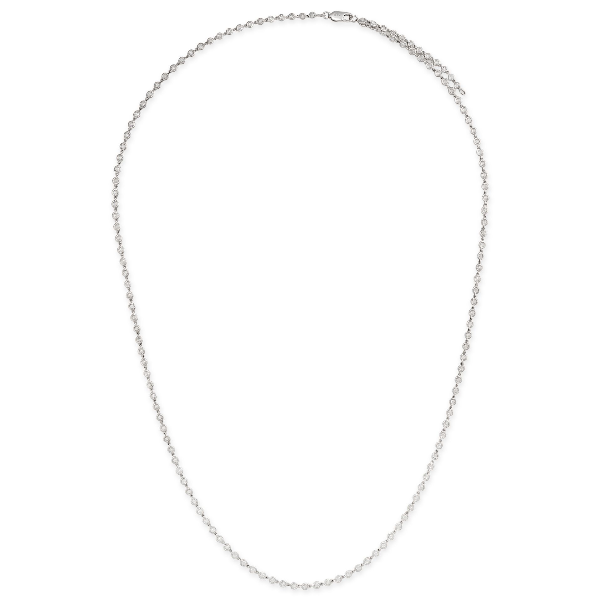 A DIAMOND LONG CHAIN NECKLACE in 18ct white gold, comprising a single row of spectacle set round ...