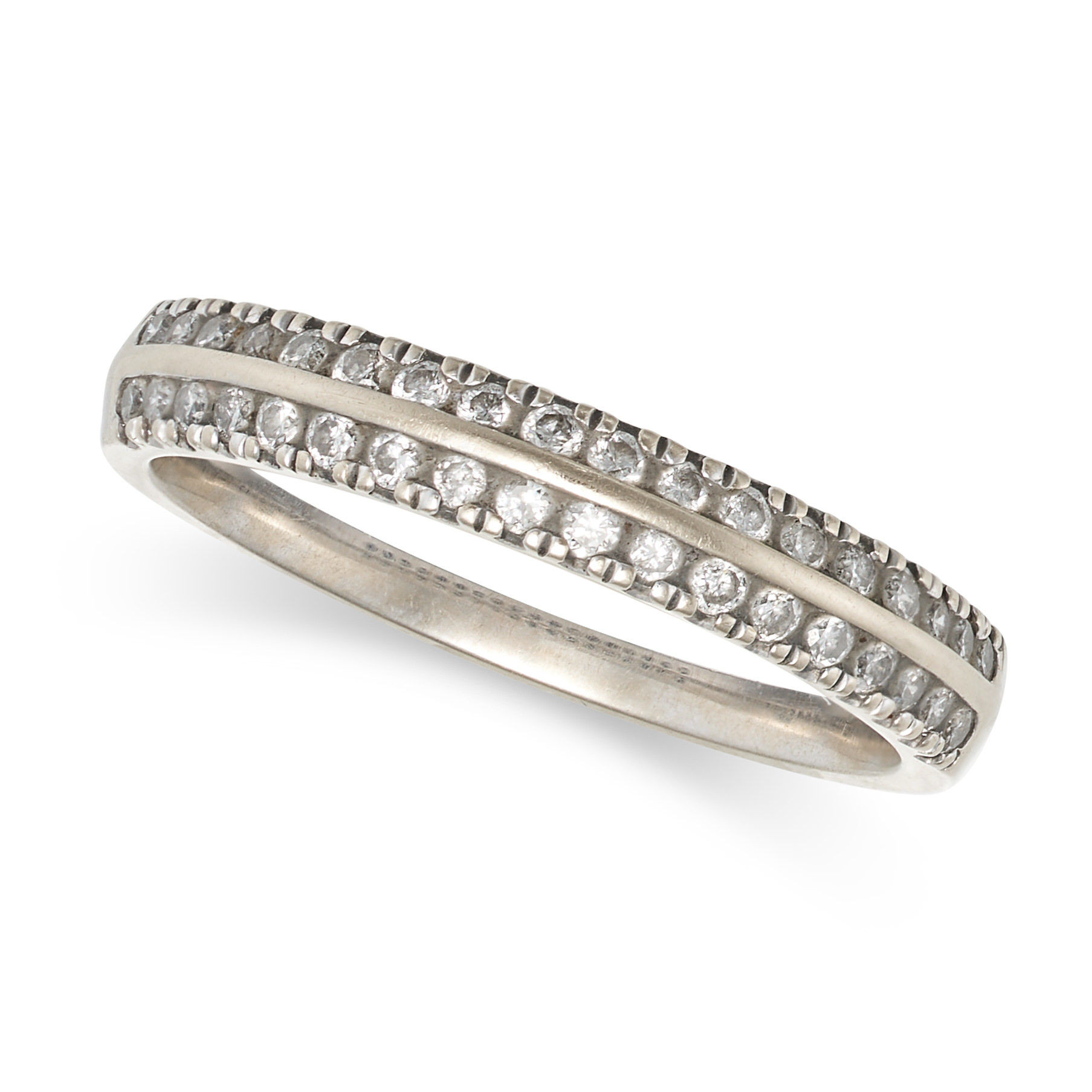 A DIAMOND HALF ETERNITY RING in 18ct white gold, set with two rows of round brilliant cut diamond...