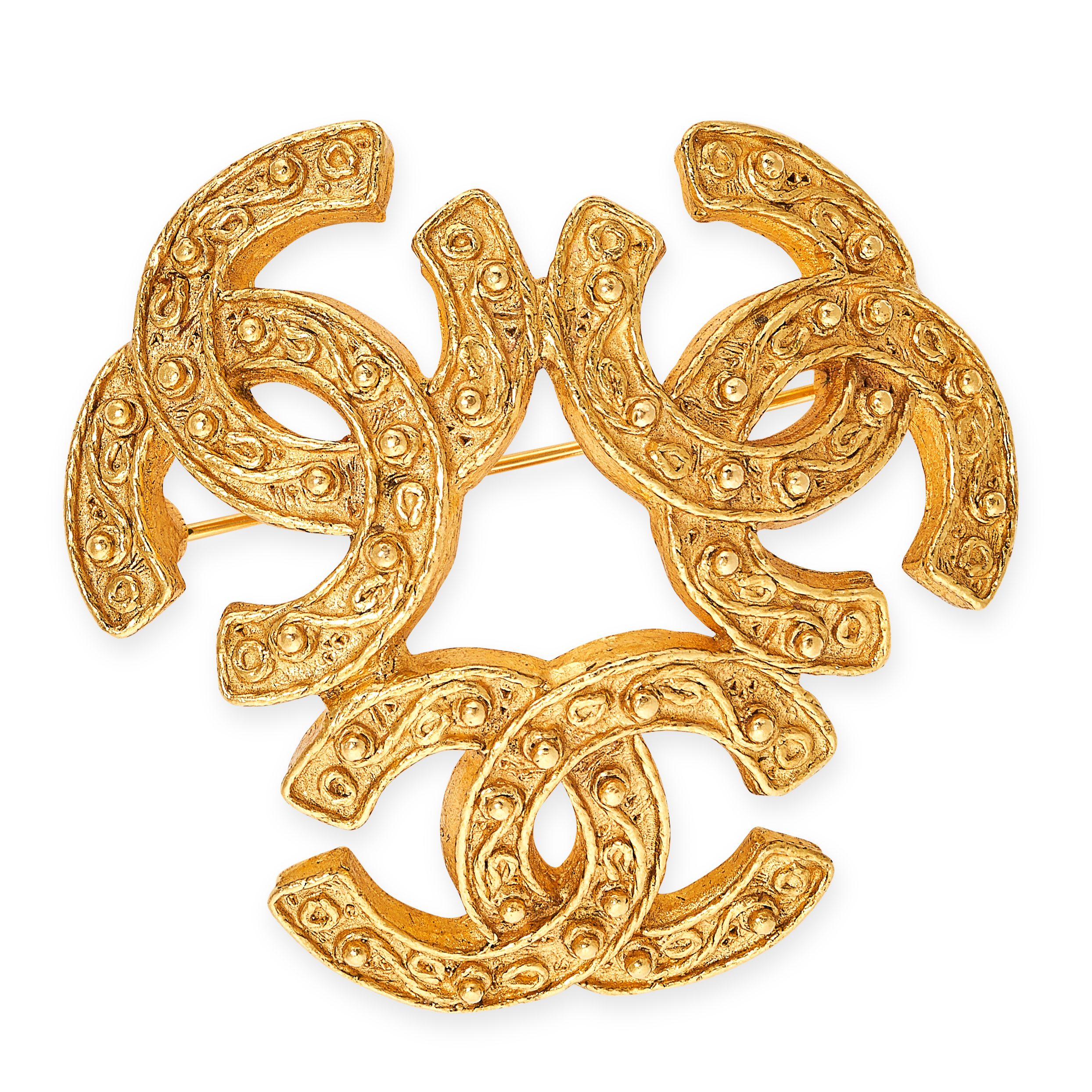 CHANEL, A VINTAGE BROOCH designed as three interlocking CC motifs, signed Chanel, 5.2cm, 26.4g.