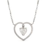 A DIAMOND HEART PENDANT NECKLACE in 14ct white gold, the openwork heart pendant suspending a hear...