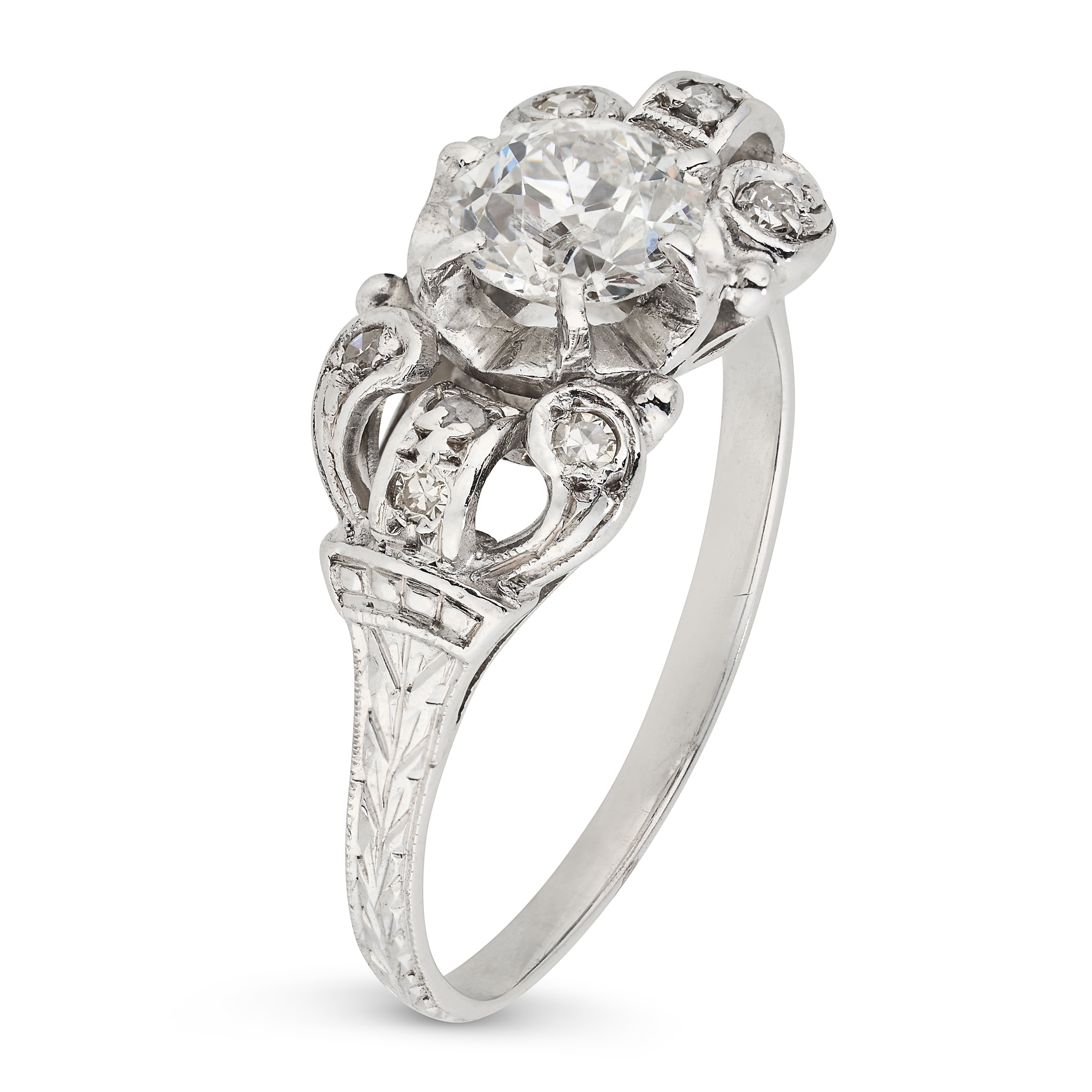 AN ART DECO DIAMOND RING in 18ct white gold, set with an old European cut diamond of 0.91 carats ... - Image 2 of 2