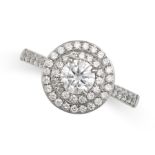 A DIAMOND CLUSTER RING in platinum, set with a round brilliant cut diamond of 0.48 carats within ...