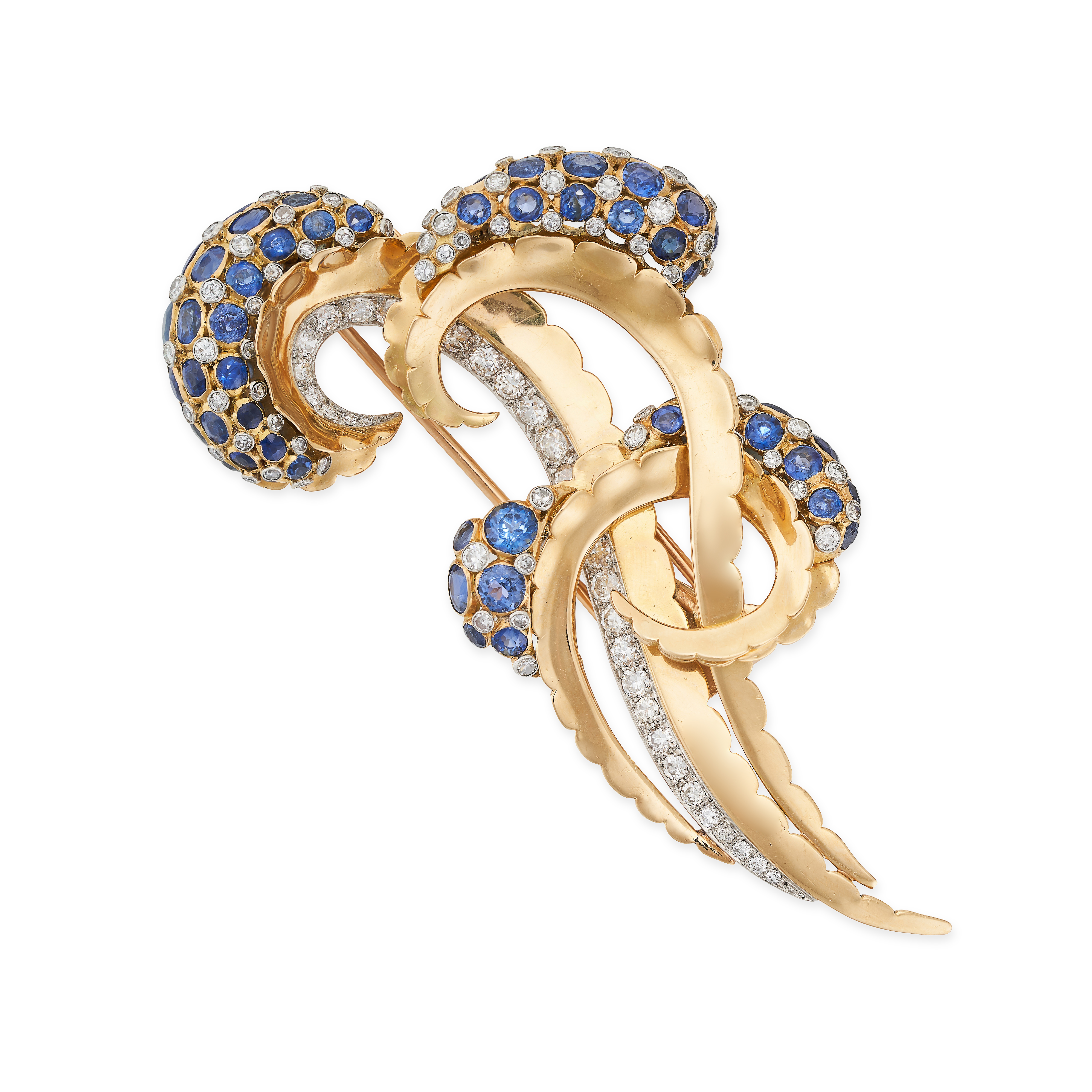 GHISO, A VINTAGE SAPPHIRE AND DIAMOND DEMI PARURE in yellow gold, comprising a brooch and a pair ... - Image 2 of 3