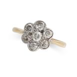 A VINTAGE DIAMOND CLUSTER RING in 18ct yellow gold and platinum, set with a cluster of old mine c...
