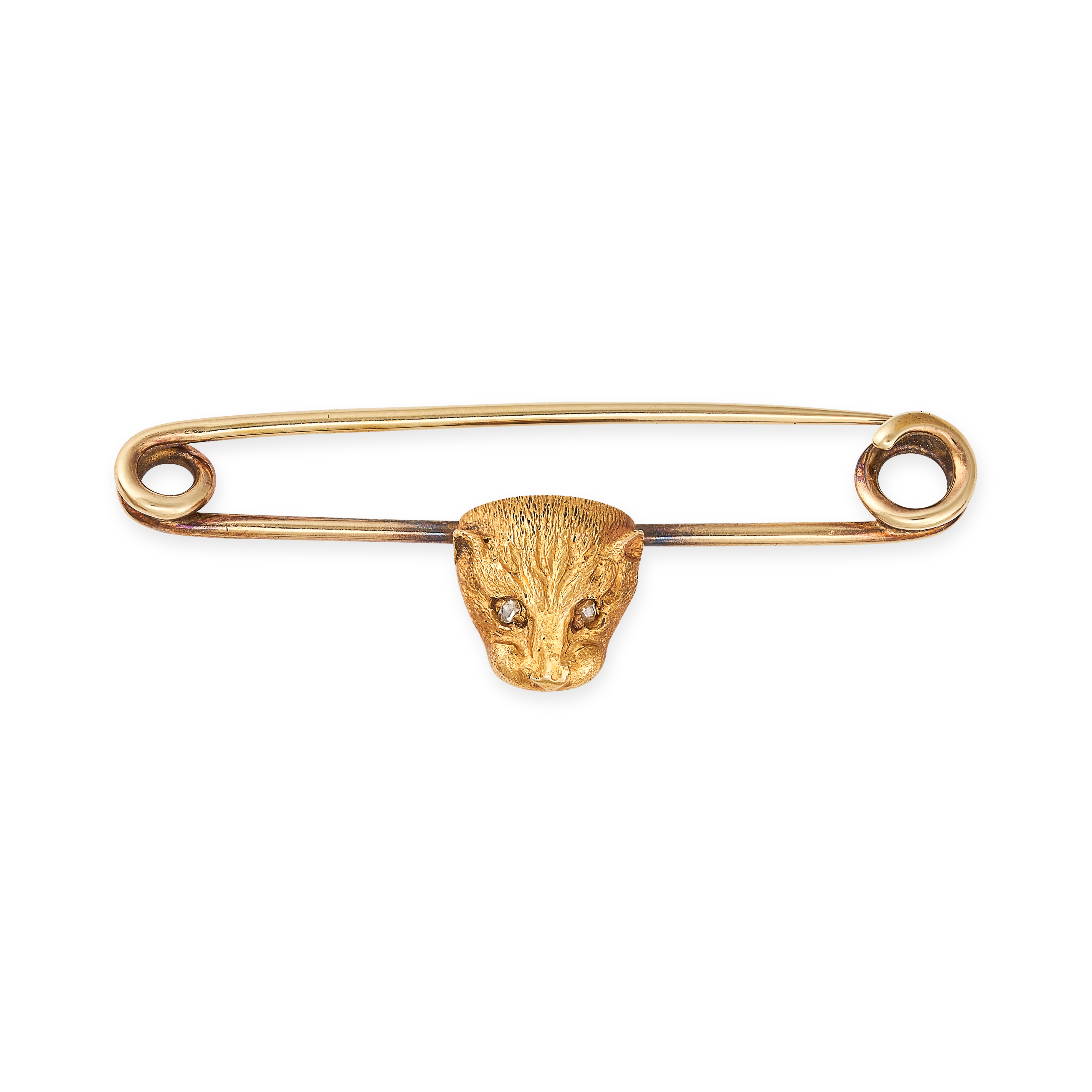 AN ANTIQUE OTTER STOCK PIN in yellow gold, designed as the head of an otter with rose cut diamond...