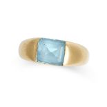 AN AQUAMARINE DRESS RING in 18ct yellow gold, set with a rectangular step cut aquamarine, stamped...