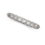 A DIAMOND RING set with a row of seven single cut diamonds, no assay marks, size N / 6.75, 1.8g.