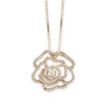 A DIAMOND FLOWER PENDANT NECKLACE in 18ct yellow gold, the pendant designed as an openwork flower...