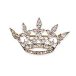AN ANTIQUE DIAMOND CORONET BROOCH, EARLY 20TH CENTURY designed as a crown, set with round cut dia...