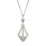 A DIAMOND PENDANT NECKLACE in 18ct white gold, the Edwardian style pendant set throughout with ro...