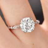 A 2.56 CARAT SOLITAIRE DIAMOND RING set with an old cut diamond of approximately 2.56 carats, the...