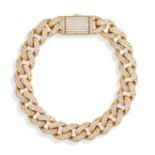 A DIAMOND CUBAN CHAIN BRACELET in 18ct yellow gold, each link and the clasp pave set with round b...