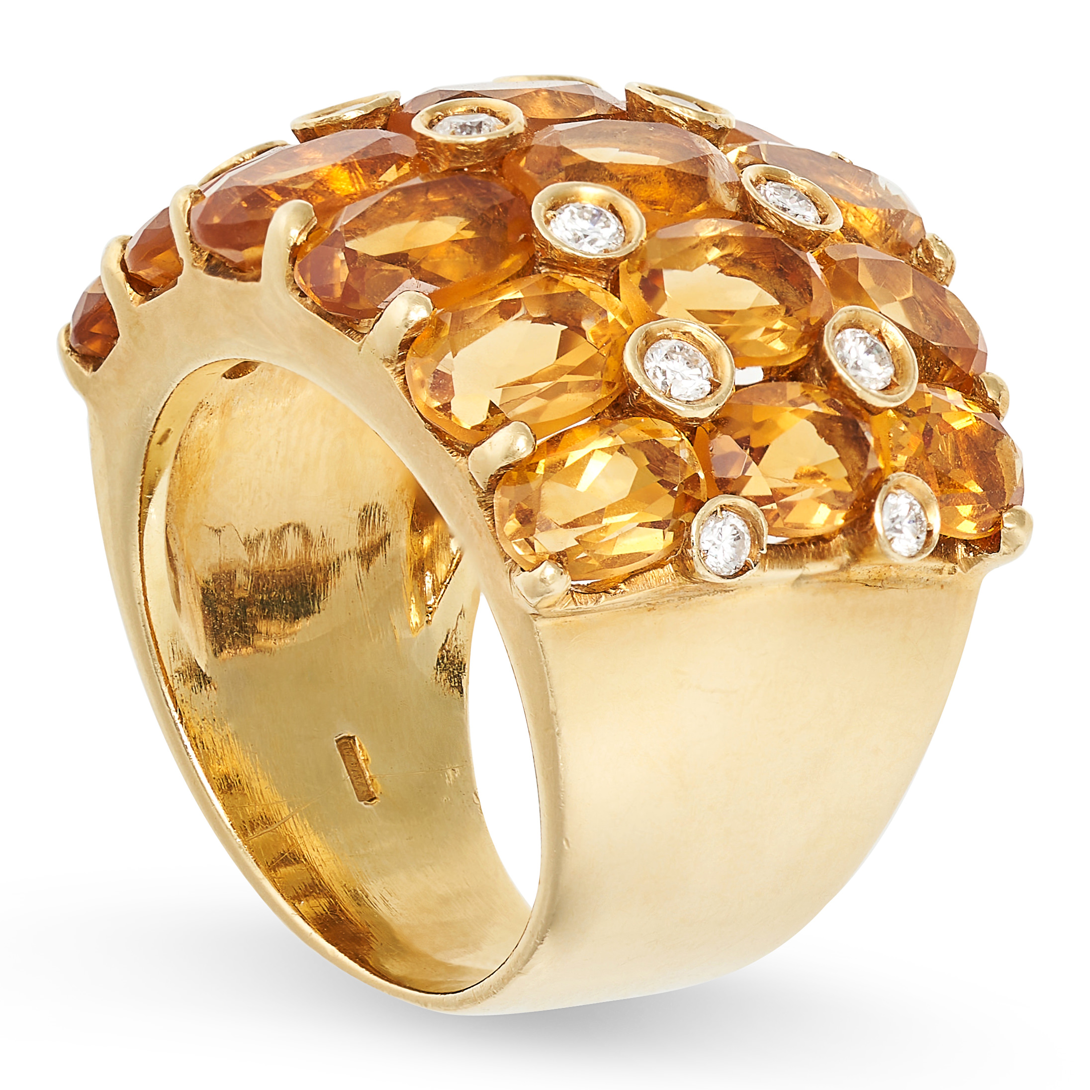 A VINTAGE CITRINE AND DIAMOND BOMBE RING in 18t yellow gold, set with oval cut citrines totalling... - Image 2 of 2