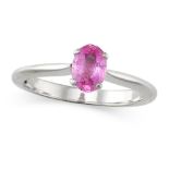 A PINK SAPPHIRE RING in 9ct white gold, set with an oval cut pink sapphire of approximately 0.80 ...