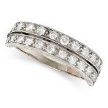 A DIAMOND HALF ETERNITY RING set with two rows of round brilliant cut diamonds, no assay marks, s...