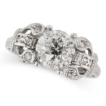 AN ART DECO DIAMOND RING in 18ct white gold, set with an old European cut diamond of 0.91 carats ...